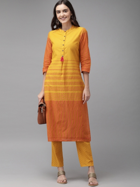 

Anouk Women Mustard Yellow & Red Printed Kurta with Trousers