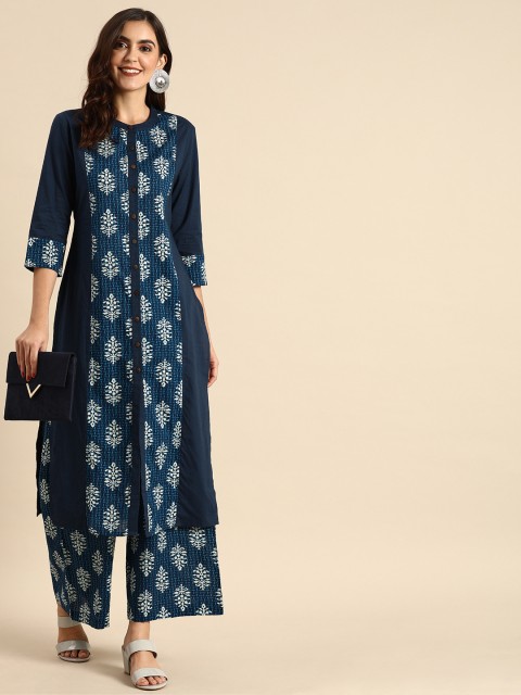 

Anouk Women Navy Blue & White Printed Kurta with Palazzos