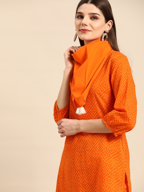 

Anouk Women Orange & Off-White Printed Pure Cotton Kurta with Trousers