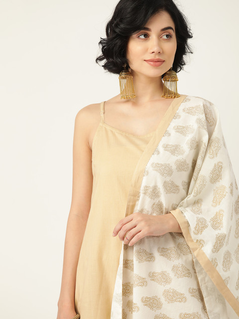 

Anouk Women Cream-Coloured Pure Cotton Kurta with Trousers & Dupatta