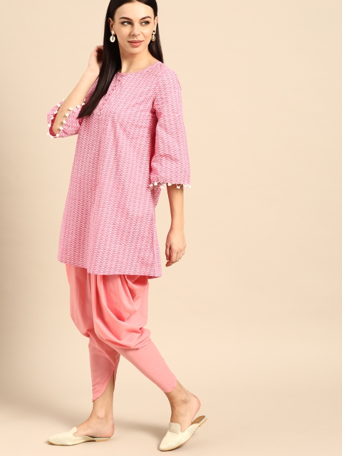 

Anouk Women Pink & White Pure Cotton Printed Kurta with Dhoti Pants