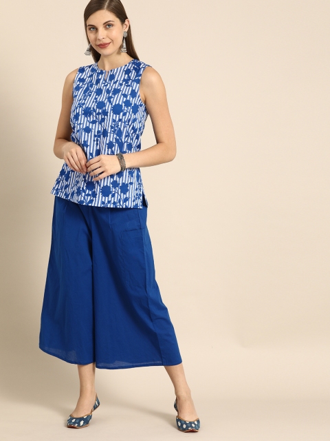 

Anouk Women Blue & White Floral Printed Kurti with Palazzos