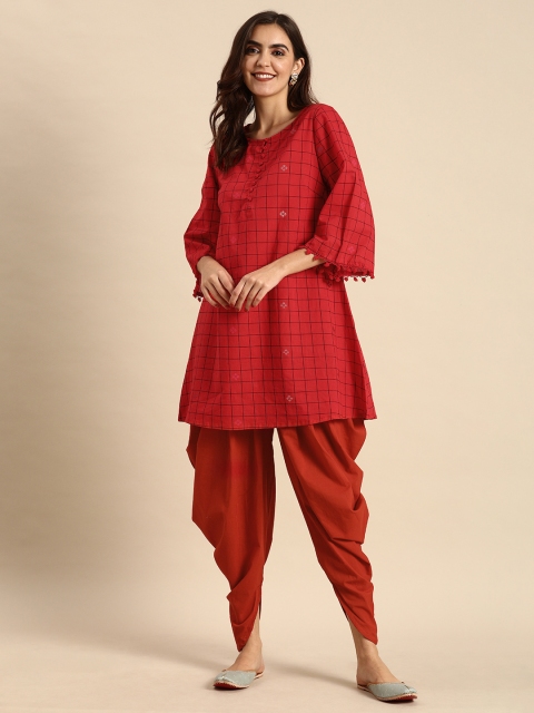 

Anouk Women Red & Black Checked Kurti with Dhoti Pants