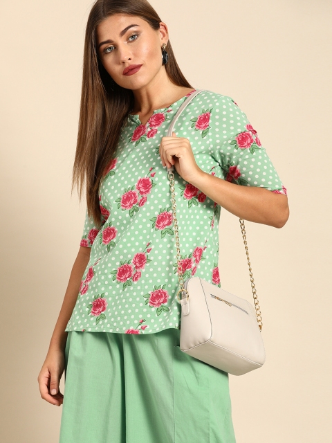 

Anouk Women Green & Pink Printed Top with Palazzos