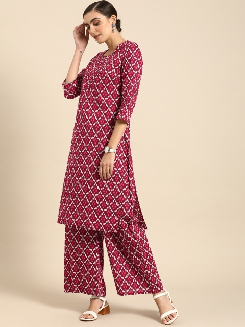 

Anouk Women Pink & White Printed Kurta with Palazzos