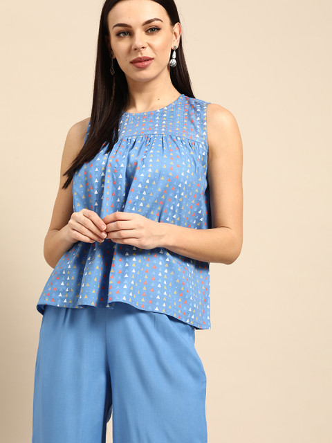 

Anouk Women Blue & Orange Printed Top with Palazzos