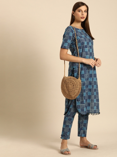 

Anouk Women Blue & Navy Blue Dyed Kurta with Trousers