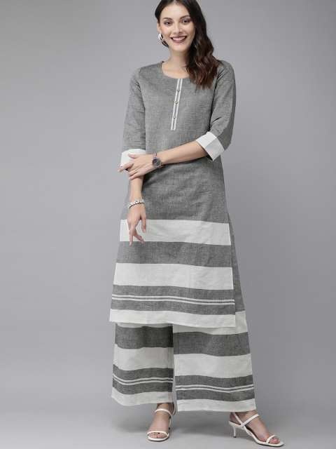 

Anouk Women Grey & White Striped Kurta with Palazzos