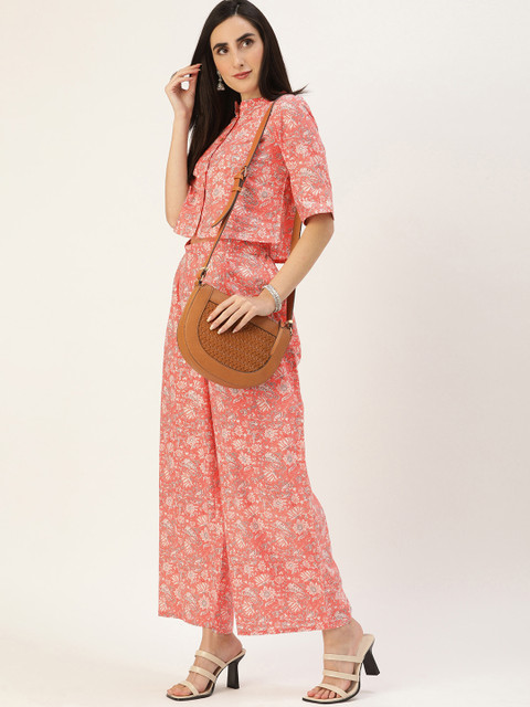 

Anouk Women Peach-Coloured & White Floral Printed Pure Cotton Top with Palazzos