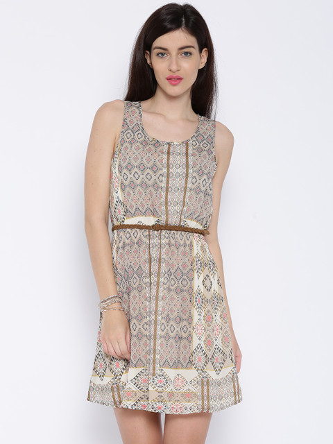 

ONLY Beige Printed Fit & Flare Dress