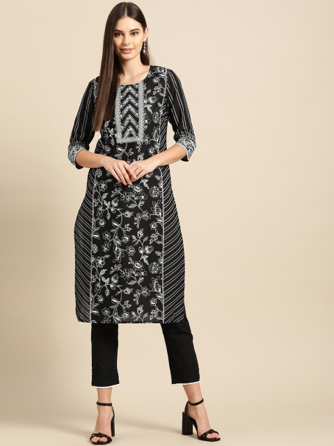

Anouk Women Black & White Ethnic Motifs Print Pure Cotton Kurta with Trousers