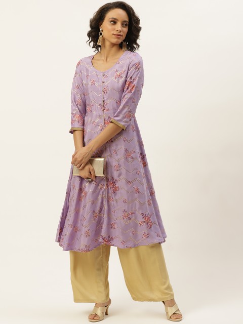 

Anouk Women Purple & Golden Floral Printed Pastels Kurta