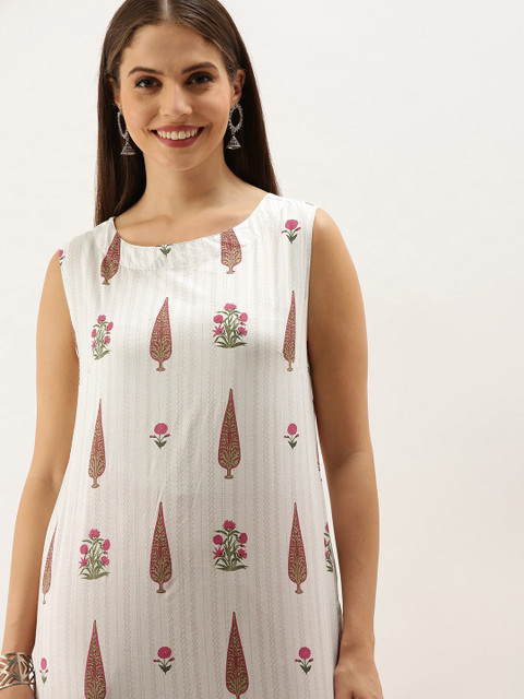 

Anouk Women White & Pink Floral Printed Kurta