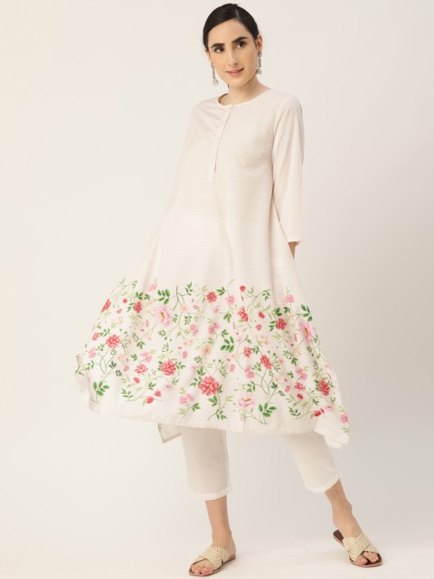 

Anouk Women Off White Floral Printed White Romance Sustainable Kurta