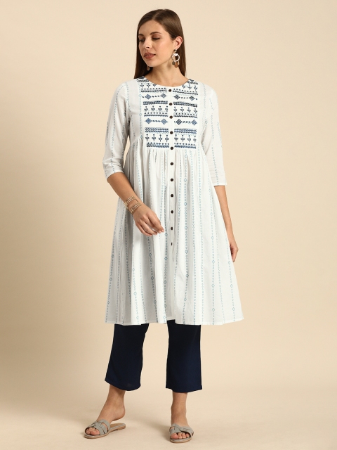 

Anouk Women White Ethnic Motifs Printed Thread Work Anarkali Kurta