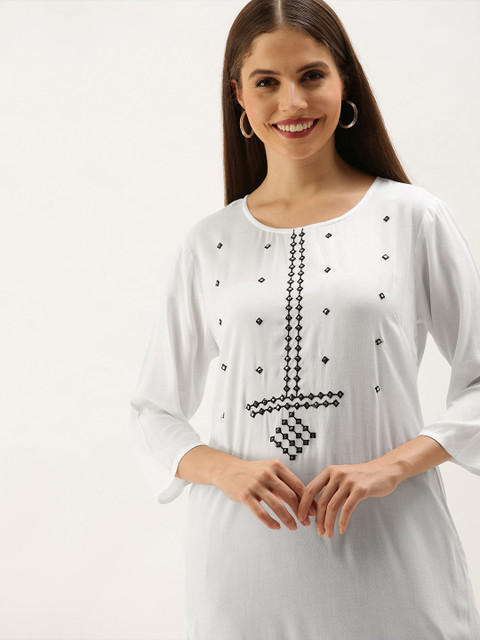 

Anouk Women White & Black Geometric Embroidered Kurta