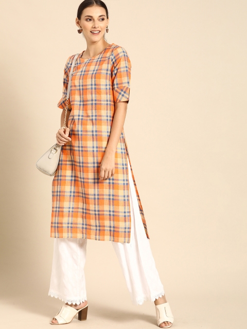 

Anouk women orange checked kurta