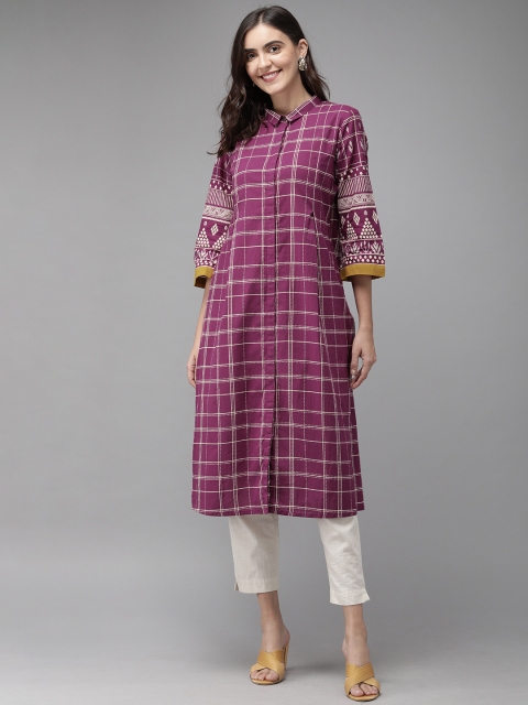 

Anouk Women Magenta & White Checked A-Line Kurta