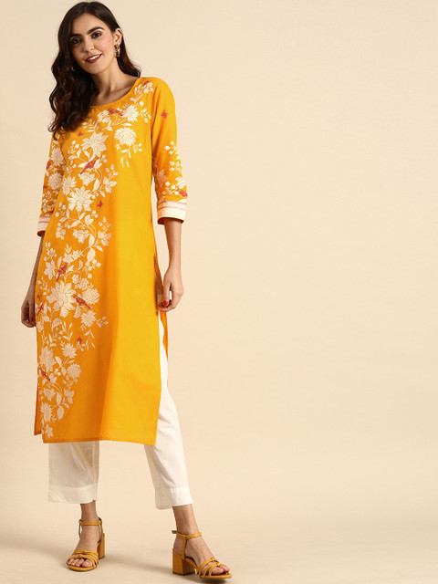 

Anouk Women Mustard & White Floral Printed Floral Kurta