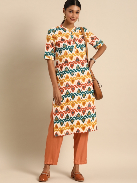

Anouk Women White & Red Ethnic Motifs Printed Flared Sleeves Kurta