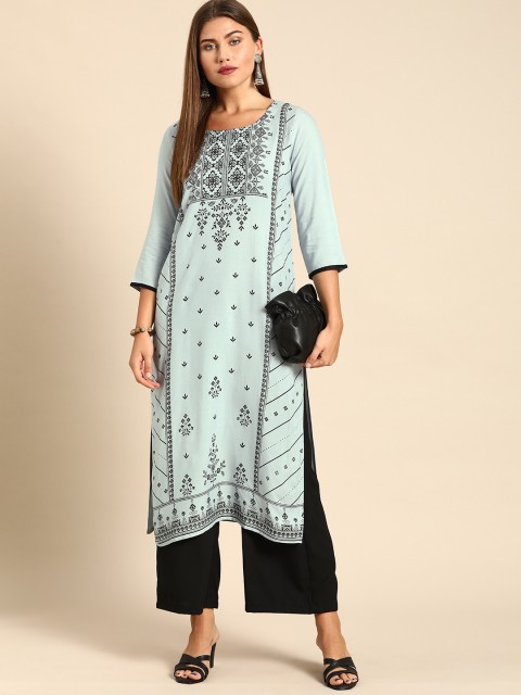 

Anouk Women Grey & Black Ethnic Motifs Printed Kurta