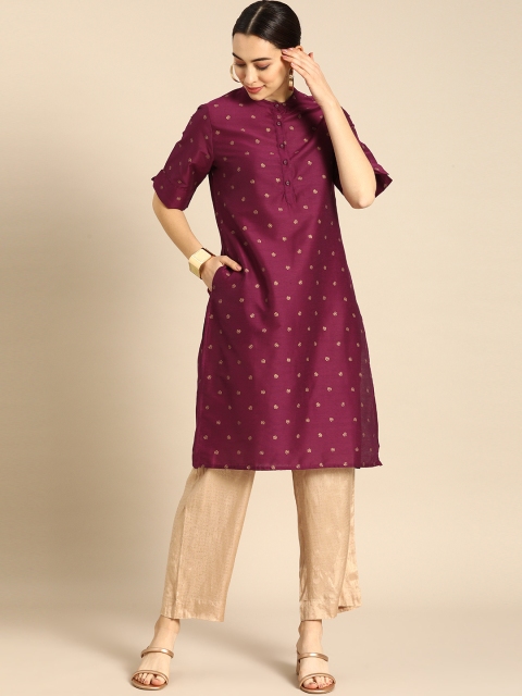 

Anouk Women Maroon & Golden Ethnic Motifs Print Straight Kurta