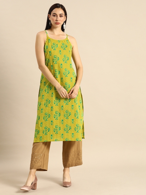 

Anouk Women Green & Yellow Floral Printed Shoulder Strap Straight Kurta