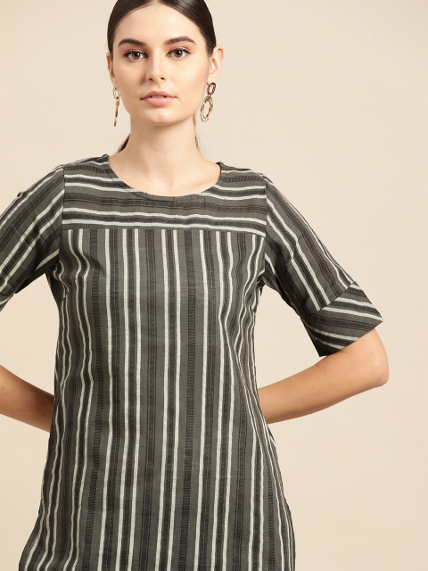 

Anouk Women Black & Grey Striped Straight Kurta