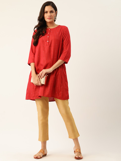 

Anouk Women Red & White Striped Sustainable ECOVERO Kurta