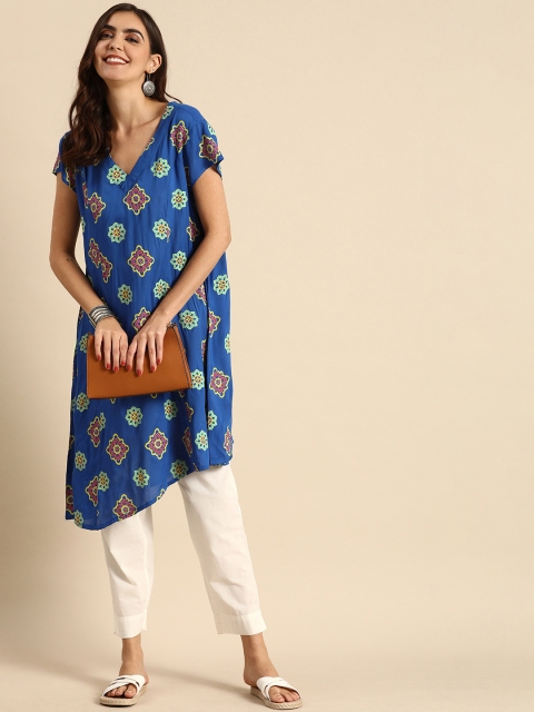 

Anouk Women Blue Printed Anarkali Kurta