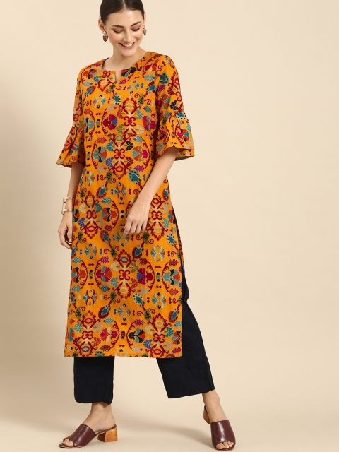 

Anouk Multicoloured Ethnic Motifs Printed Bell Sleeves Kurta, Multi