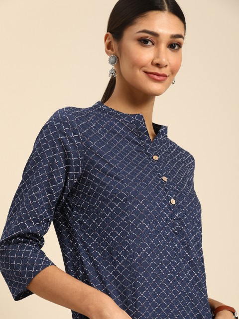 

Anouk Women Navy Blue & White Printed Kurta