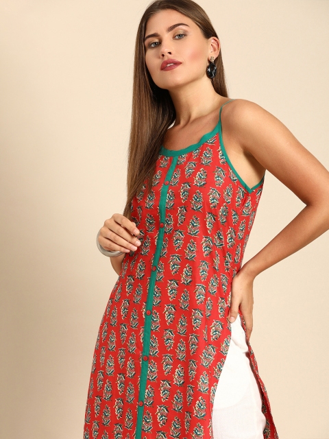 

Anouk Women Red Floral Printed Pure Cotton Kurta