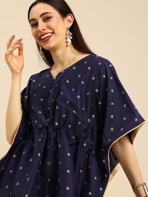 

Anouk Women Navy Blue & Gold-Toned Floral Printed Kaftan Kurta