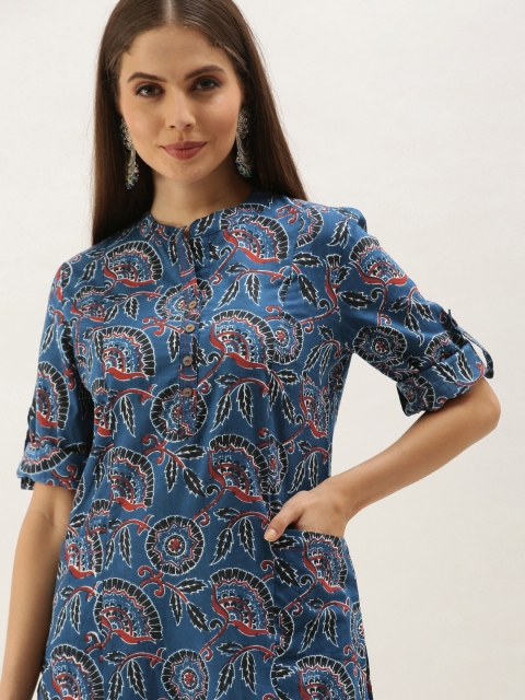 

Anouk Women Blue & Black Floral Printed Floral Kurta with Pockets
