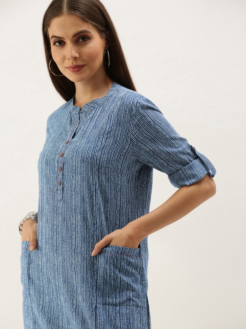 

Anouk Women Blue & White Striped Kurta with Pockets