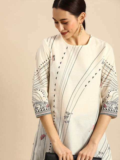 

Anouk Women Off White Ethnic Motifs Printed Kurta