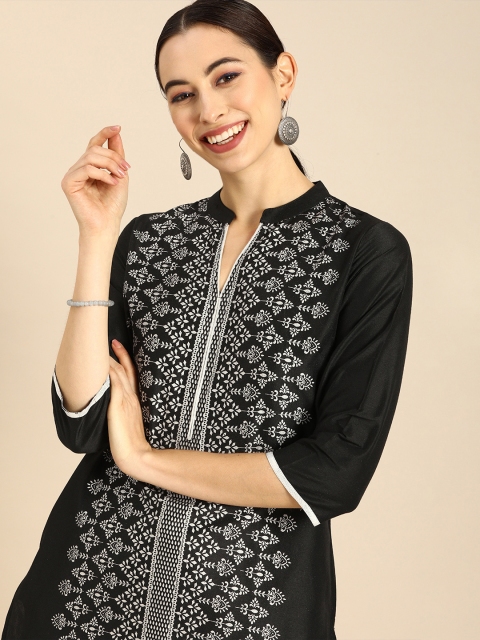 

Anouk Women Black & White Ethnic Motifs Printed Kurta