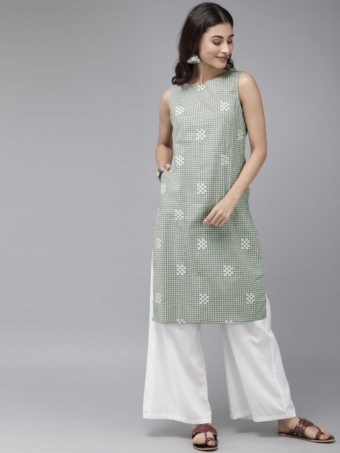 

Anouk Women Grey & White Checked Straight Kurta