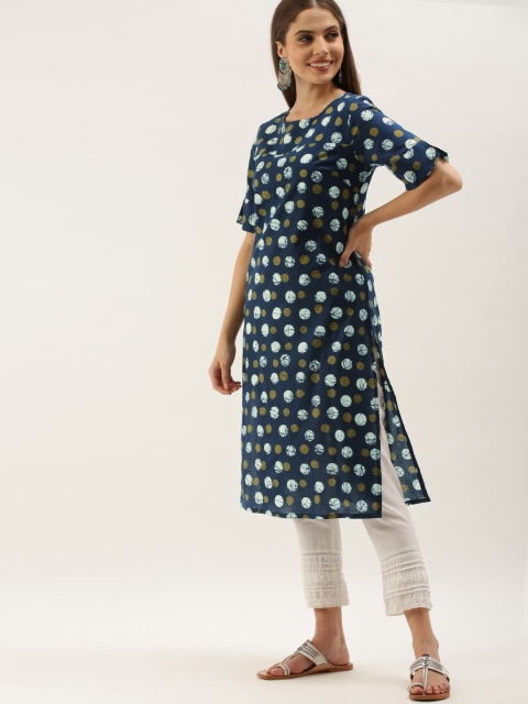 

Anouk Women Navy Blue & White Printed Kurta