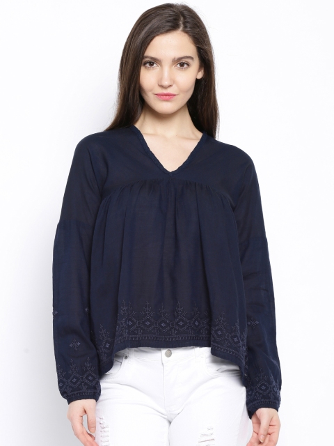 

ONLY Navy Embroidered Top, Navy blue