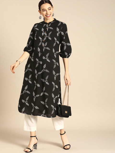 

Anouk Women Black & White Ethnic Motifs Printed Kurta