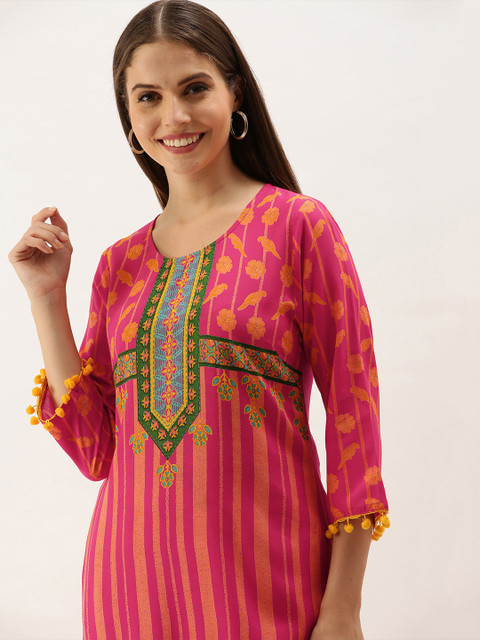 

Anouk Women Fuchsia & Peach-Coloured Striped Kurta