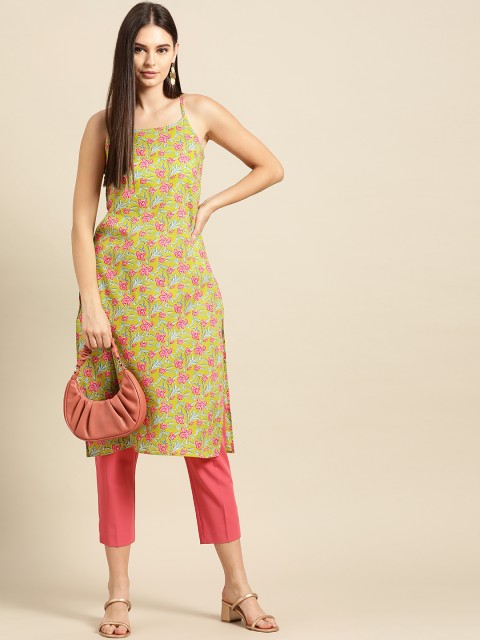 

Anouk Women Green & Pink Floral Printed Kurta