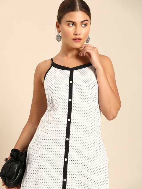 

Anouk Women White & Charcoal Grey Geometric Print Pure Cotton Kurta
