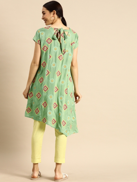 

Anouk Women Green Printed Block Anarkali Kurta