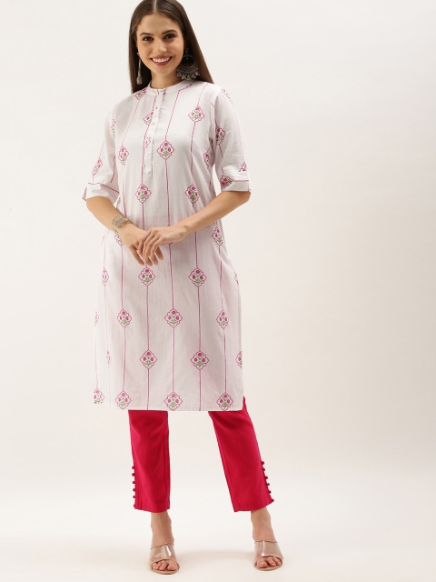 

Anouk Women White & Pink Floral Printed Kurta