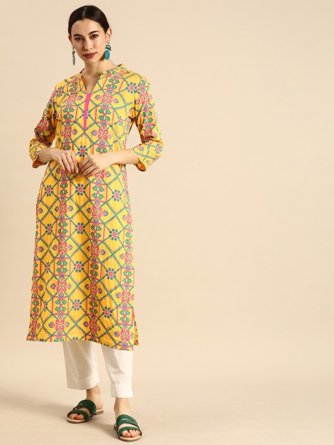 

Anouk Women Yellow & Pink Ethnic Motifs Printed Kurta