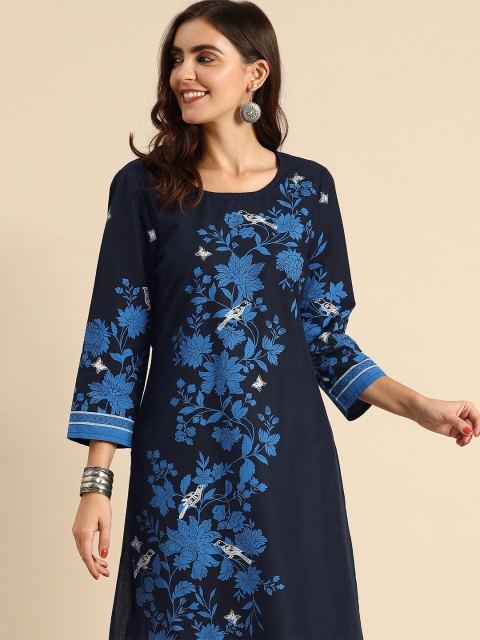 

Anouk Women Navy Blue Floral Printed Kurta