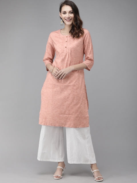 

Anouk Women Peach-Coloured Solid Front-Tucked Straight Kurta